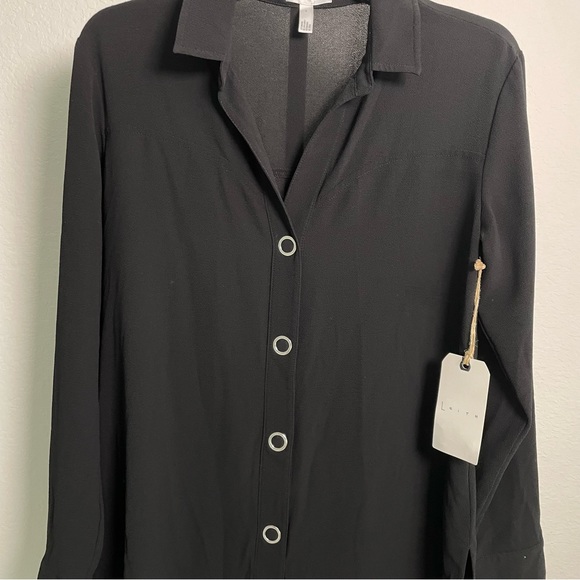 Nordstrom Leith Black Snap Front Long Sleeve Tunic Top Size Small NWT - Picture 5 of 12